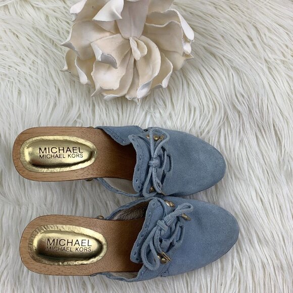 MICHAEL Michael Kors Suede Slip-On Mules With Studs and Wood Heel Women's Size 8 - Picture 5 of 12